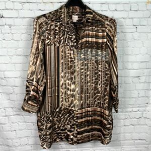 Chico’s Leopard Semi-sheer blouse size 3 or